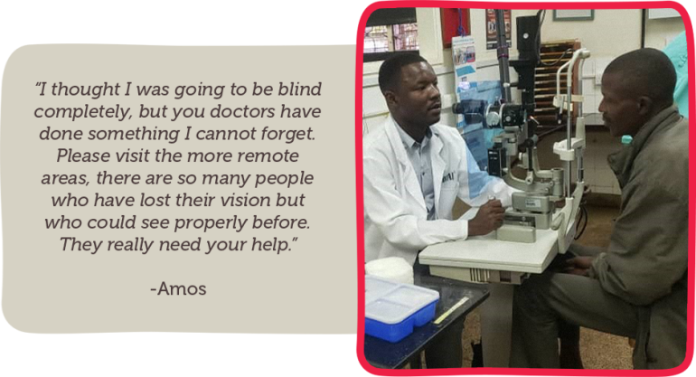 Dr. Camillus Mbaga examining Amos along with his quote