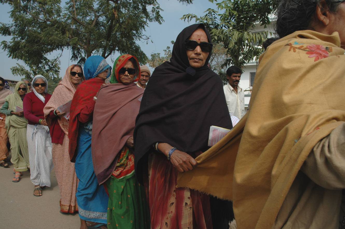 A line of women cataract patients in India