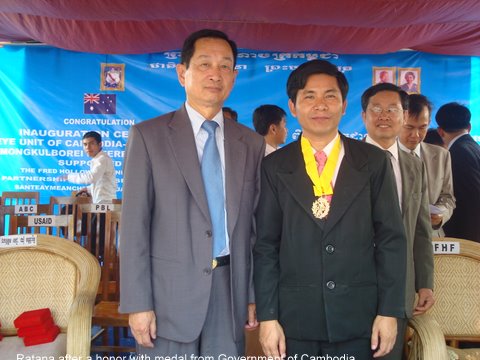 Seva's Program Manager in Cambodia, Mr. Ratana Vann, is honoured with a medal from the Cambodian Government