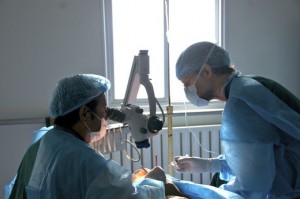 Dr. Marty Spencer training Dr. Norbu Tzering in Tibet