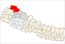 map of Nepal districts with Humla marked in red